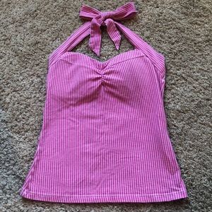 Ann Christine Pink Gingham tie halter. XS. EUC.